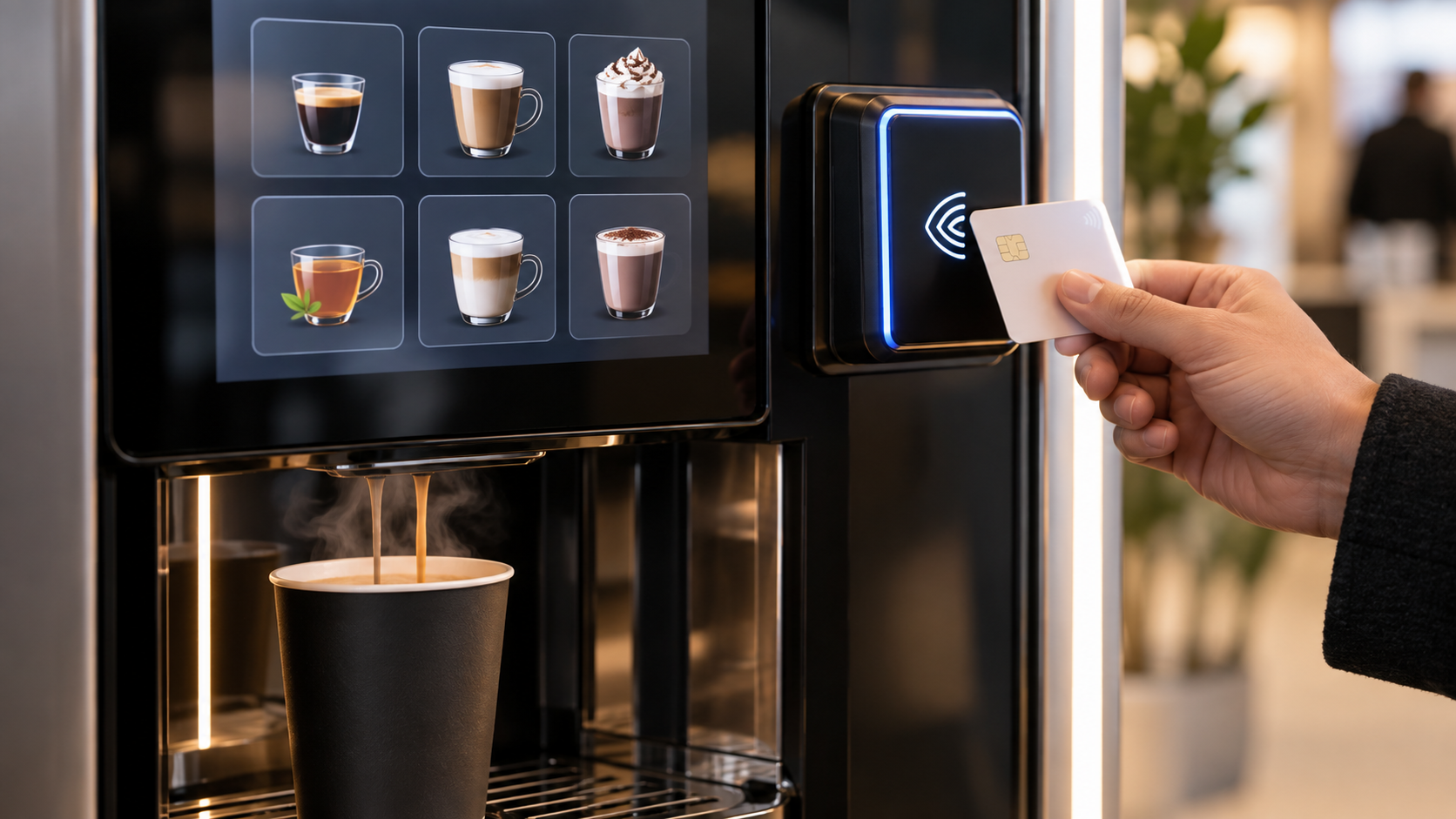 Cashless coffee vending machine with contactless payment
